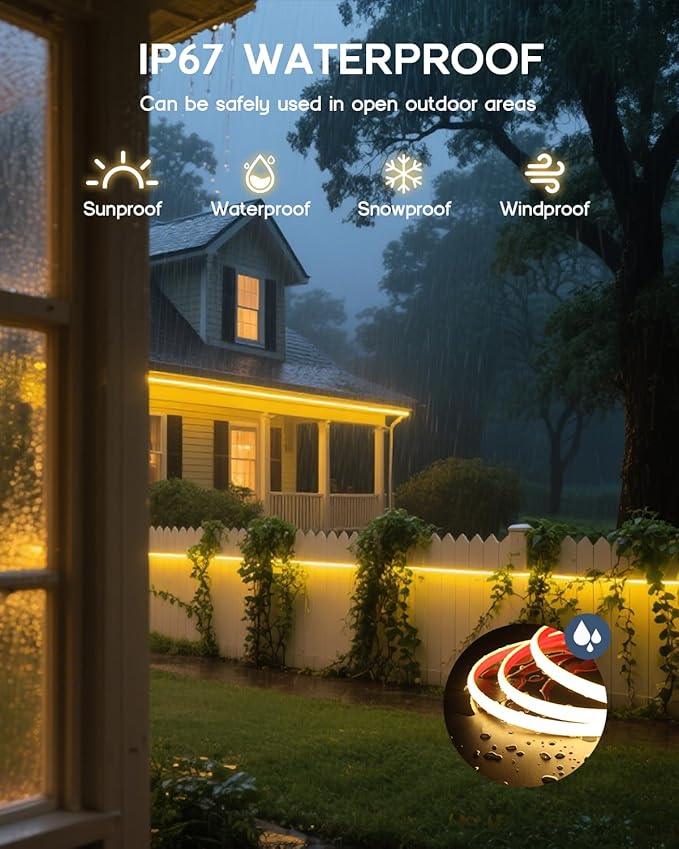 COB LED Strip Lights Warm White 3000K,12V 32.8ft IP67 Waterproof High CRI 95Ra+ Super Bright,Flexible Boat Lights for Fishing Night Outdoor Bathroom Swimming Pool(Power Supply Not Included)