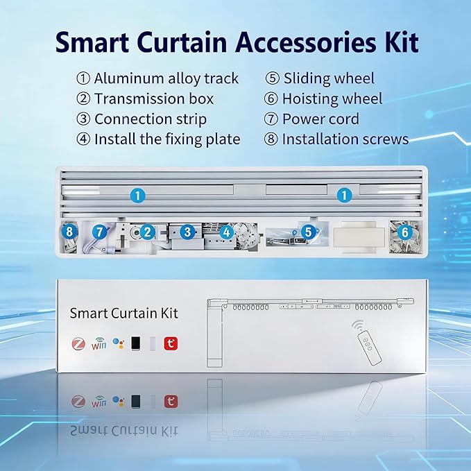 Smart Curtains, Universal Electric Curtain Accessories Installation Kit, Aluminum Alloy Thickened Silent Track 165.3''(4.2m), Including a Complete Set of Accessories, Excluding Curtain Motor