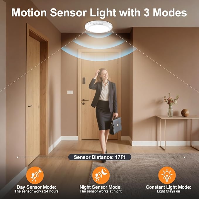 2 Pack Rechargeable Ceiling Light with Motion Sensor: Battery Operated LED Closet Light with Remote & Timing - Wireless Dimmable Magnetic Mount Shower Lamp for Bathroom/Stairs/Garage/Hallway