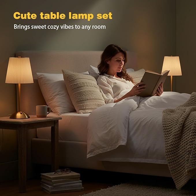 2-Pack Cordless Table Lamp,3000mAh Rechargeable Battery Operated Touch Light, Portable 3-Color Dimmable Vintage Ambient Light Beige Fabric Shade for Dining Table/Bedroom/Kitchen/Bathroom/Entryway/Gift