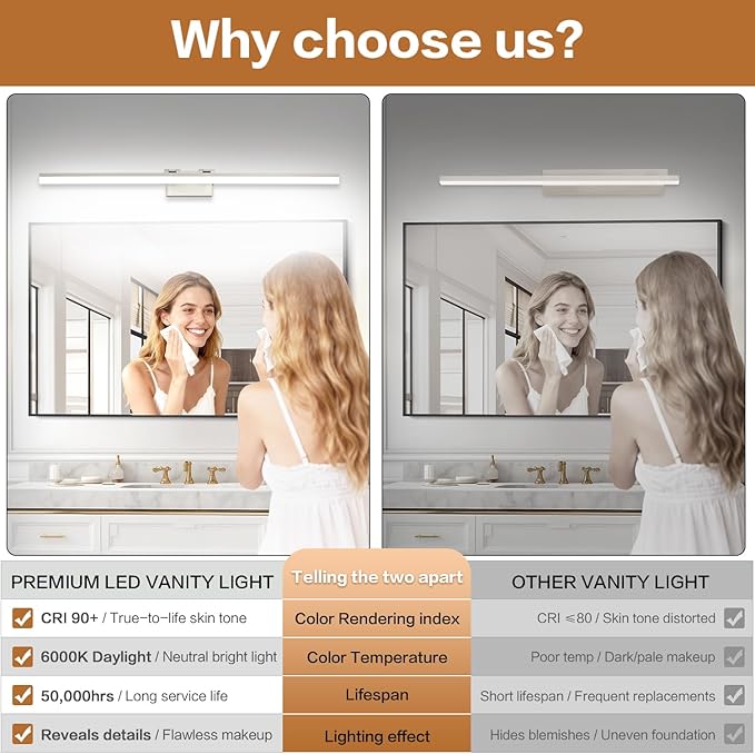 SOLFART 5 Color Temperature Dimmable 47.2 Inch Bathroom Light Fixtures Over Mirror Brushed Nickel Vanity Lights for Bathroom Modern LED Light Fixture 5CCT