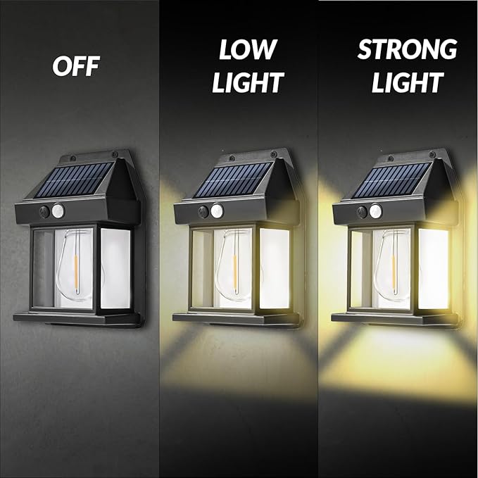 Solar Wall Lights Outdoor [2 Pack] Dusk to Dawn Solar Motion Lights Outdoor, Waterproof, 3 Lighting Modes, Wall Mount Light Sconces For Outside Patio Fence Yard Garage (BLACK-1 BULB, 2 PACK STANDARD)