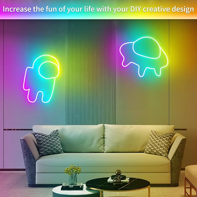 50ft LED Neon Lights with Remote and APP Control, IP65 Waterproof Flexible Neon Strip Lights 24V RGB LED Rope Lights for Bedroom,Living Room,DIY Decoration（with Snap &Screws）