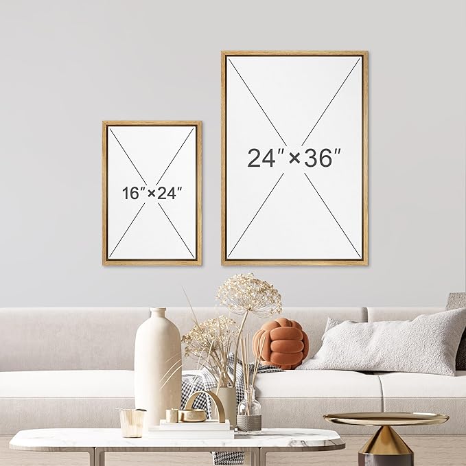 wall26 Framed Canvas Print Wall Art Set Geometric Gold Green Paint Strokes Abstract Shapes Illustrations Modern Art Decorative Multicolor Chic for Living Room, Bedroom, Office - 24"x36"x3 Natural