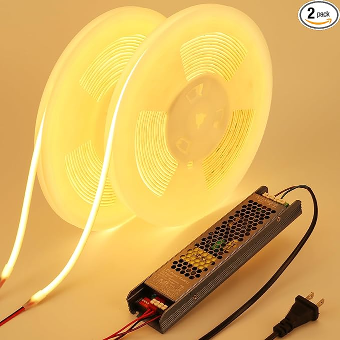 24V Diffused COB LED Strip Light 65.6ft (2 Rolls of 32.8ft), 3000K Warm White Outdoor Milky Silicone Waterproof, 11W/M CRI 93 LED Tape Lights with Power Supply for Bedroom Courtyard