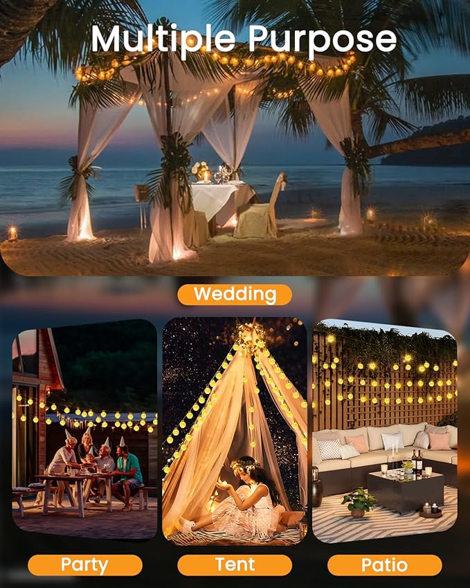2-Pack 64FT 100 LED Crystal Globe Solar String Lights Outdoor, Waterproof Solar Lights for Outside, 8 Lighting Modes Patio Decorations for Garden Yard Wedding Porch Party Easter Tree (Warm White)