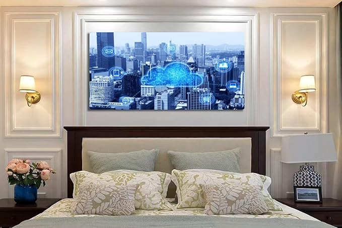 Wibinuki Wall Art Wall Decor Wall Paintings Cloud computing and big da for Living Room Bedroom Bathroom Home Decor Can Be Hung Directly 20"x 40"
