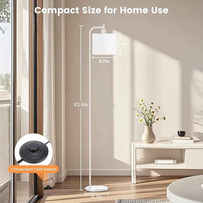 Floor Lamp with Linen Shade, Dimmable Tall Standing Lamp with Remote Control & 3 Color Temperatures, Modern Corner Floor Lamps for Living Room Bedroom Office, 9W LED Bulb Included