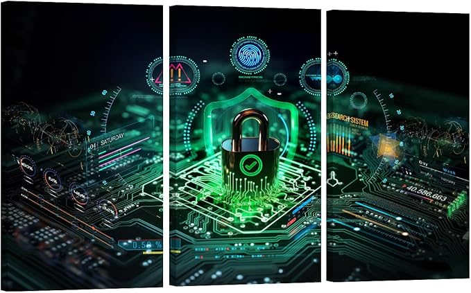 Wall Decor Secure Connection or Cybersecurity Service Concept Pictures Posters 3 Pieces Wall Art for Home Office Wall Decoration, Framed Gallery-Wrapped Ready to Hang, 20x40inchx3
