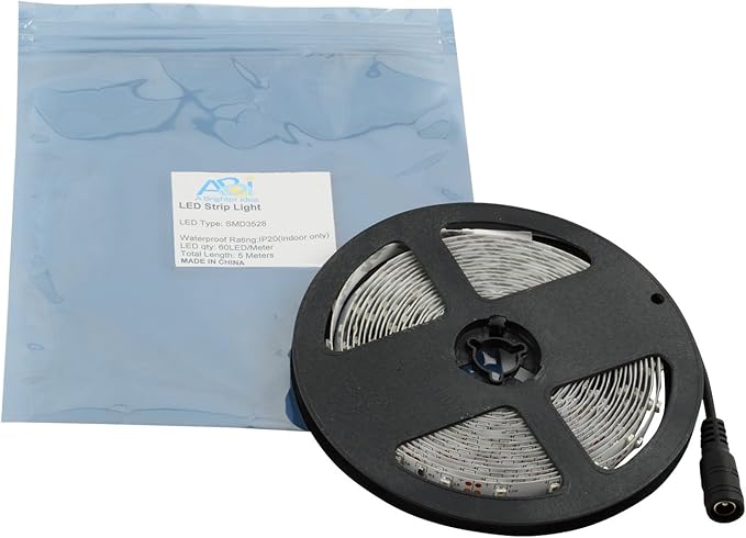 ABI Cool White Flexible LED Strip Light, 300 LEDs, 5 Meters / 16.4 FT Spool, 12VDC (Adapter Not Included)
