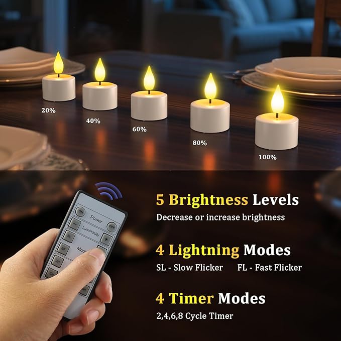 SoulBay Rechargeable Tea Lights Candles, 6pcs Flameless Flicker Candles with Remote Timer & Charging Base, Small Decorative Votive Candle for Lantern Pool Mantle Weddings Home Indoor Christmas