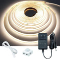 GOMING Motion Sensor COB LED Light Strip 16.4ft(5M) Natural White 4000K 3 Lighting Modes 3 Timing Off Modes 3 Brightness Modes with Power Adapter for Kitchen Cabinets Stair Showcase Bedroom Bed