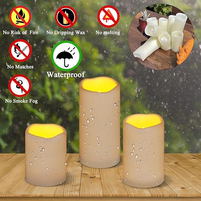 Flameless Candles 4" 5" 6" Set of 24 Ivory Outdoor Indoor Pillars 3" Diameter Battery Operated Flickering Candles Include 10-Key Remote Timer Function 400+ Hours Requires 2 AA Batteries (24 Pack)