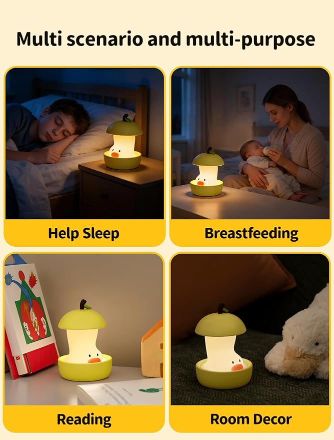 Night Light for Kids, Rechargeable Bedside Touch Lamp, Portable Dimmable Nightlight, Cute Nursery Night Lights, Funny Gifts for Baby, Teens, Adults Bedroom Office Home Decor(Pear Duck Yellow)