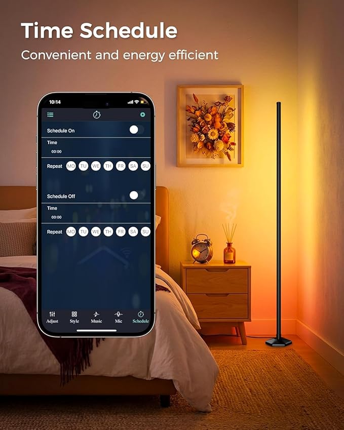 2 Pack Corner LED RGB Floor Lamp, Smart Dimmable Corner Light with Music Sync, Color Changing Ambient Lighting with App and Remote Control, for Bedroom, Living Room Gaming Room