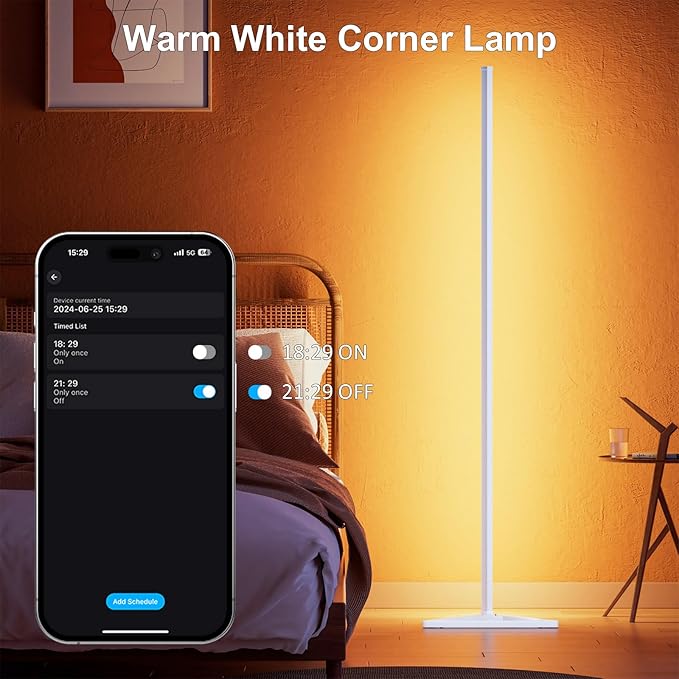MIHEAL Corner Floor Lamp, 2 Pack LED Corner Lamp with APP and Remote Control, 16 Million DIY Colors & Warm White, Music Sync, Timing Function, Color Changing Ambient Lights for Living Room, Bedroom