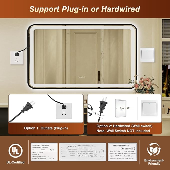 32x55 Inch Black Framed LED Bathroom Mirror with Lights, Built-in Bluetooth Speaker,Tempered Glass,Dimmable Lighted Bathroom Vanity Mirror with 3 Colors, Backlit + Frontlit, Memory, Anti-Fog