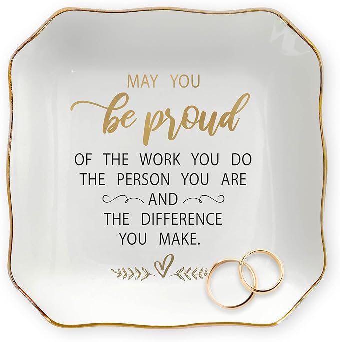 OASSIE Thank You Gifts for Women - Be Proud 4"x4" Ceramic Jewelry Dish Tray - Inspirational Birthday Teacher Appreciation Gifts for Women Teachers Coworkers Boss Employee, Retirement Gift for Woman