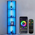 RGBCW Floor Lamp with Shelves, Smart Modern Floor Lamp with Music Sync, LED Color Changing Corner Display Shelf Lamp, Tall Lamps for Living Room and Bedroom, Bookshelf Lamp, Brown