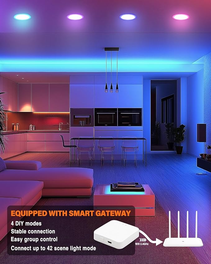 12Pack Smart LED RGB Recessed Lighting 4Inch,Color Changing Canless Downlight,2700K-6500K, 2.4GHz Wi-Fi & Bluetooth,9W 850lm,Works with Tuya App,Alexa & Google Assistant,Gateway Included