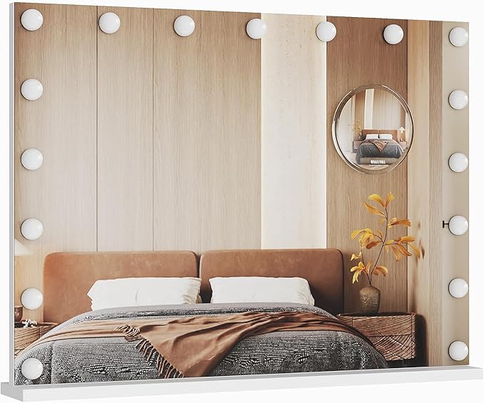 IDEALHOUSE Vanity Mirror with Lights, 23''x18'' Tabletop LED Makeup Mirror, 3 Color Lighting Modes, USB Charging Port Touch Control, Detachable 3X Magnification Mirror, Tabletop or Wall-Mounted