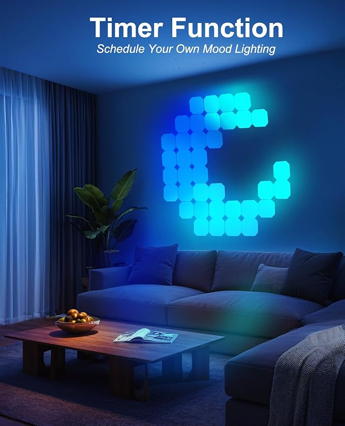 Hexagon LED Panel Lights 12PCS, Smart RGB IC Gaming Wall Lights DIY Panels Work with Alexa Google Assistant, Square Cube Sync with Music App Control for Gaming Setup Room Decor Bedroom TV Gamer Gifts