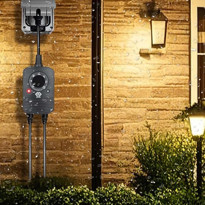 24-Hour Outdoor Light Timer – Water-Resistant, Photocell Dusk to Dawn Sensor, 2/4/6/8-Hour Countdown Timer, Two Grounded Outlets – Ideal for Home, Christmas Lights, Garden – 15A, UL Listed