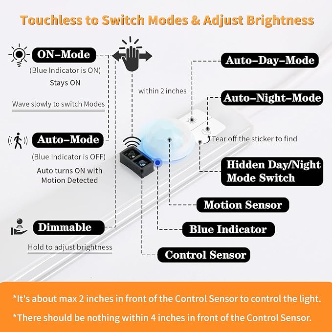 Improved 15.7" Touchless USB Plug-in LED Motion Sensor Under Cabinet Light, Super Bright & Dimmable, Motion Sensor Light Indoor for Kitchen, Cabinet, Closet, Pantry - Warm 2Pack