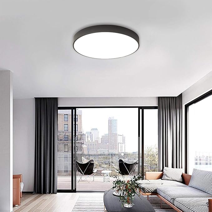 Ganeed LED Flush Mount Ceiling Light, 19.6Inch 39W Modern Ceiling Light Fixture, Black Ceiling Lamp for Dining Room Hallway Living Room Bedroom Office