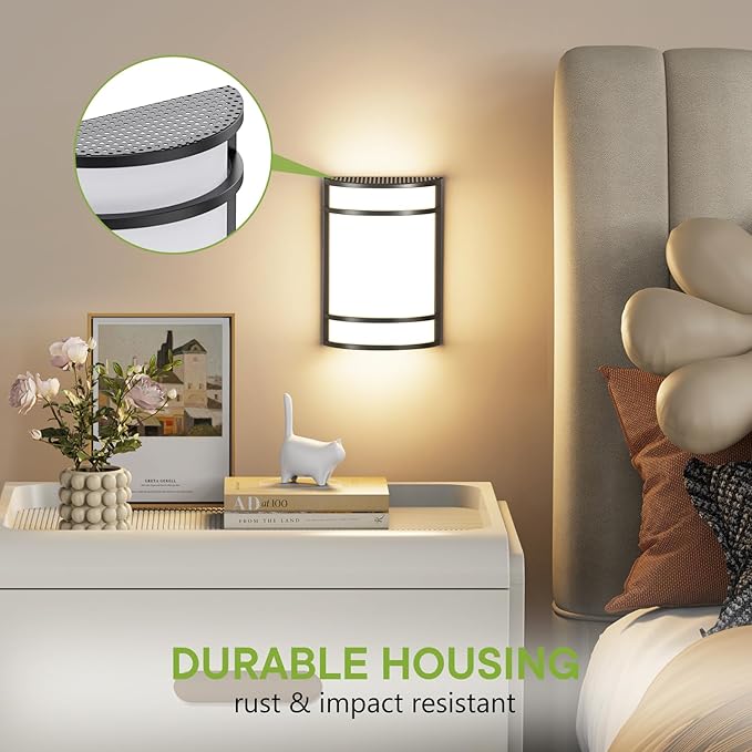 LED Indoor Wall Mount Light Fixture, Matte Black Wall Sconce Lighting, 3000K 4000K 5000K Adjustable, Half Cylinder Hallway Light Fixture for Living Room Bedroom Porch 4 Pack