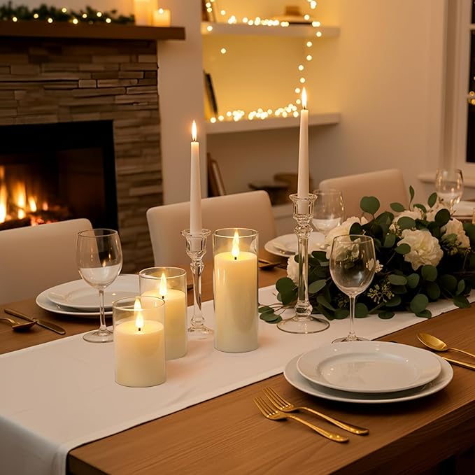 Homemory Ivory White Flickering Flameless Candles, Battery Operated Acrylic LED Pillar Candles with Remote Control and Timer, Set of 5