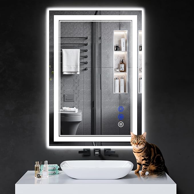 38"x26" LED Bathroom Mirror with Anti-Fog, Stepless Dimmable Lights, 3 Color Modes, Shatter-Proof Tempered Glass,Waterproof Design