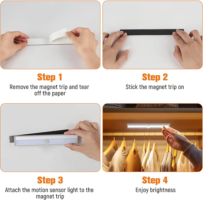 Motion Sensor LED Lights, 6 Pack Battery Operated 10 LED Motion Closet Light, Stick-On Anywhere Magnetic Night Light Bar for Closet Under Cabinet Kitchen Hallway Stairway Vanity Wardrobe