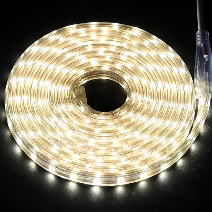 LED Light Strip Kit, AC 110-130V Flexible Waterproof Rope Lights, SMD 5050 60 LEDs/M for Indoor Outdoor Commercial Lighting, Accessories Included (Warm White, 164ft/50m)