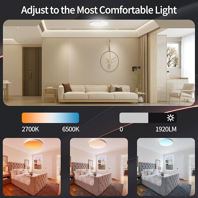 HomeKit Smart LED Ceiling Lights RGBCW Color Changing Ceiling Light Work with Apple HomeKit, Alexa Google Home Flush Mount Ceiling Lamp 24W Dimmable for Living Room, Bedroom, Home Use