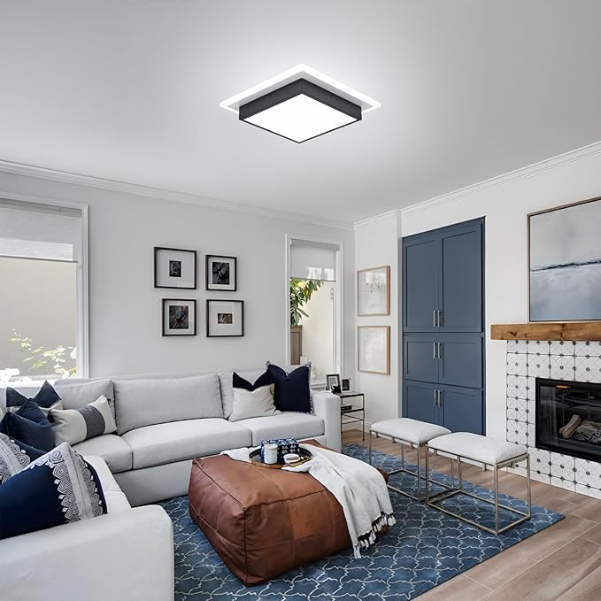 Modern LED Ceiling Light, 13 Inches Square Ceiling Light, 5CCT Flush Mount Ceiling Light, Hallway Ceiling Lighting Fixtures for Living Room Bedroom Bathroom Kitchen