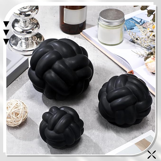 Wenqik Matte Black 3 Pcs Knot Decor, Chain Link Coffee Table Bookshelf Decor Accents, Entry Table Ceramic Aesthetic Minimalist Decorative Objects for Modern Home Living Room Decoration 3 Sizes