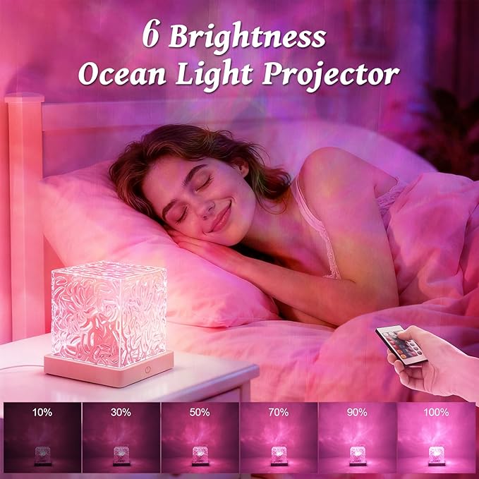 ELOUYCKE Ocean Wave Projector Light, 16 Colors Galaxy Projector Night Light Water Ripple Lamp Ambient Lighting with Remote Control, Mood Lights for Bedroom Shower Office Bar Game Room Kids Gifts