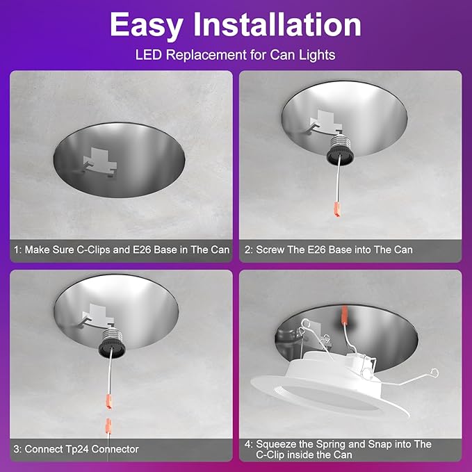 Smart Recessed Lighting, 5/6 inch, Compatible with Alexa, Smart LED Downlight, ‎13W 1050LM Led Lights, Smart Can Lights Multicolor APP Dimmable, 4-Pack