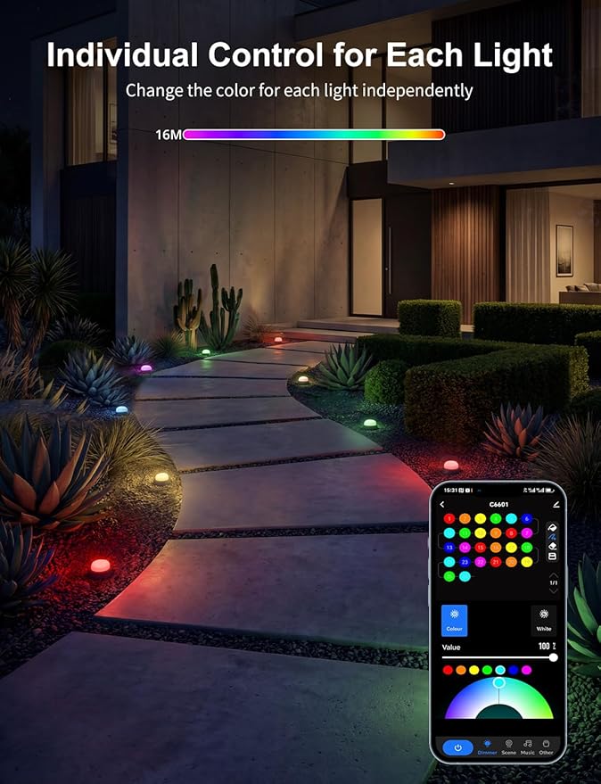 APPECK Smart Outdoor Ground Lights 16 Pack, 50FT RGBW Color Changing Pathway Lights Wired, IP65 Waterproof Landscape Lights, for Garden Yard Lawn Walkway Holiday Party Decor, Compatible with Alexa