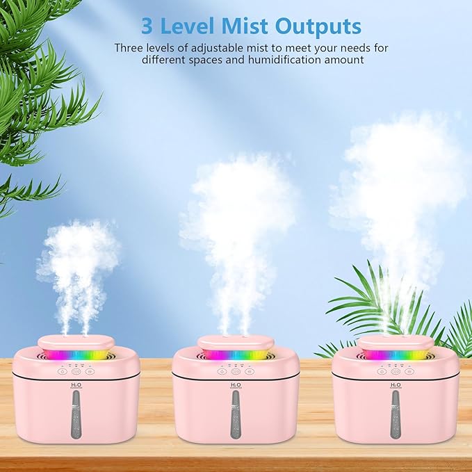 SZO Humidifiers for Bedroom, 2.5L Capacity, Auto Shut-Off, Easy to Fill & Clean, 16 dB Quiet Ultrasonic Humidifier for Large Room, Plants, Baby Nursery, Indoor, Night Light(soft pink)
