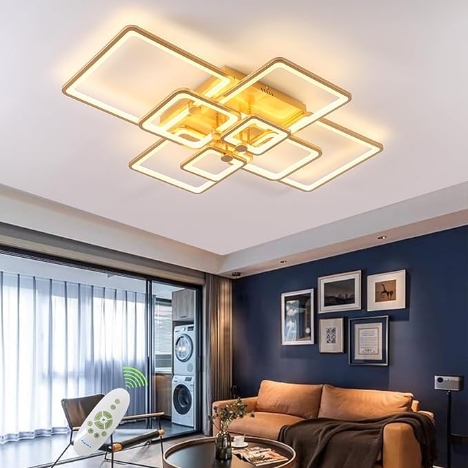 Modern LED Ceiling Light,8 Square Acrylic Gold Modern Lighting Fixture Ceiling Lights for Living Room,Flush Mount Lamp with Remote Ceiling Lamps for Kitchen Bedroom Dining Room