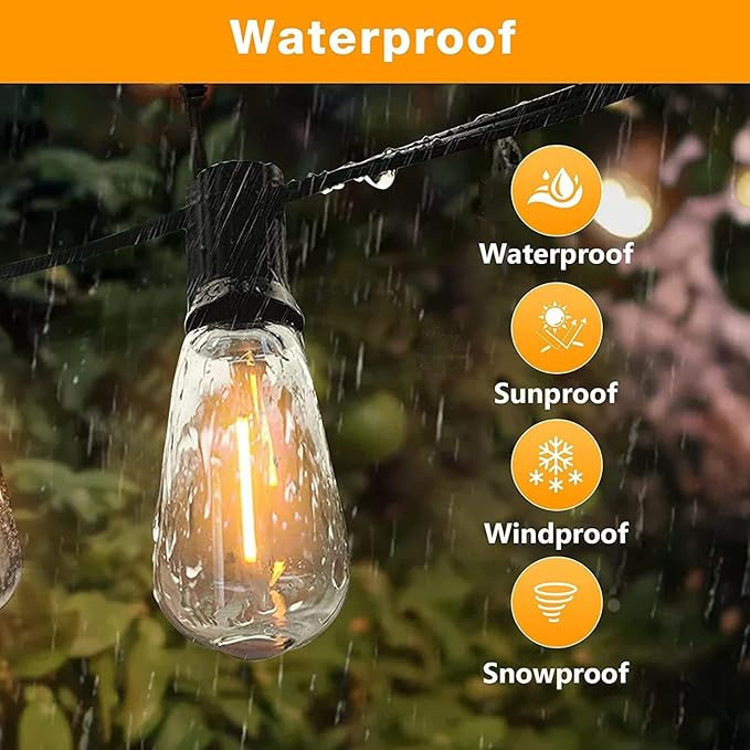 GLUROO Outdoor String Lights 180FT, 90+6Pcs Vintage Bulbs Shatterproof 2700K LED Patio String Lights Waterproof, Connectable Edison Style Lights, Hanging Lights for Backyard, Bistro