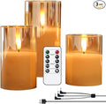 Rechargeable Candles with Remote, Rechargeable Flameless Candles with Timer, LED Battery Operated Candle with 3D Wick and Charging Cable for Halloween Christmas Decor(Gold)