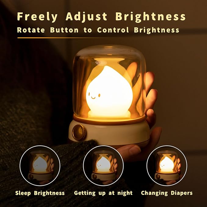 Flameless Silicone Night Light for Kids Toddler, Rechargeable Touch Dimmable Amber Lamp, Retro Kerosene Lamp with Timer, Cute Chibi Gift for Teen Girls Bedroom (Yellow)