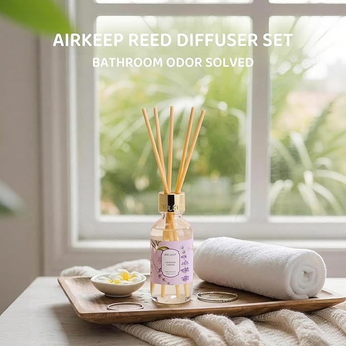 Airkeep Reed Diffuser Oil Set with Reed Sticks,Lavender Garden Aromatherapy Oil Scent Diffuser for Home Office Bathroom Decoration Perfume and Gifts 3.38 oz/100ml