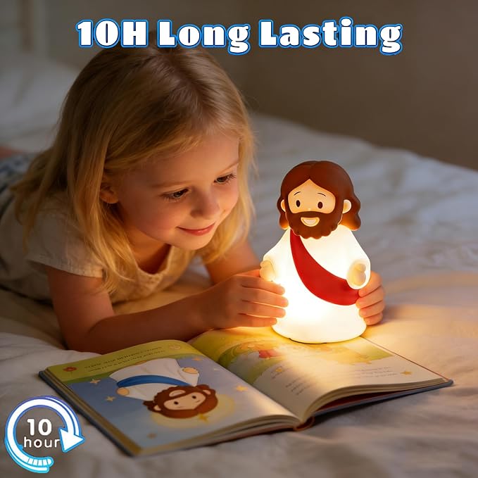 Jesus Night Light Rechargeable Bedside Lamp, Dimmable Silicone LED Religious Gift & Decor, Portable & Cordless for Baptism, Sunday School & Church Gathering Gifts, Christmas and Easter Holiday Gifts