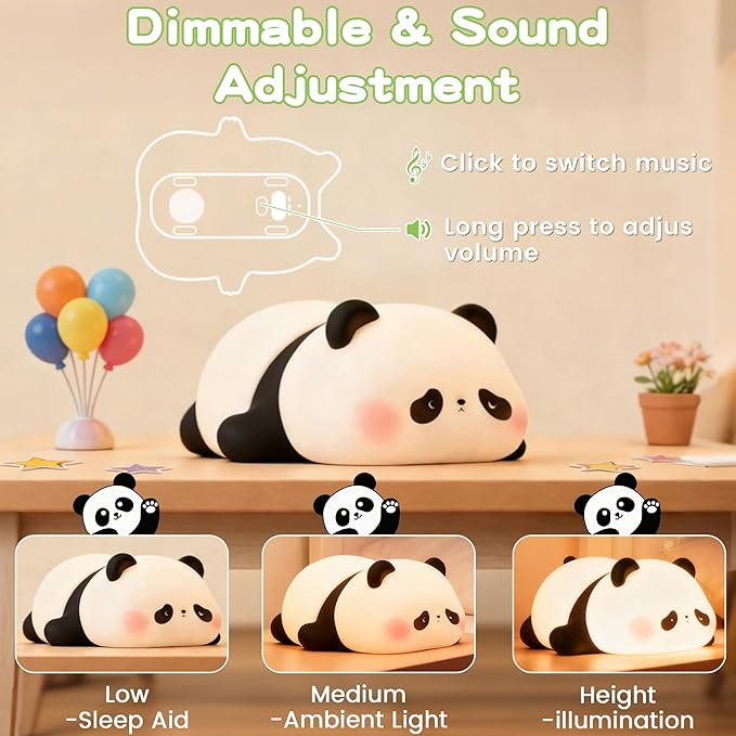 Cute Panda Night Light with White Noise, Sound Machine for Baby Sleeping Aid ,Toddler Sleep Trainer 4 Soothing Sleep Sounds,Timer/Dimmable Nursery Silicone Night Light, Cute Gifts for Kids Boys/Girls