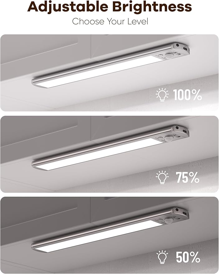 Joyzy 2 Pack Rechargeable Under Cabinet Lighting Battery Operated Closet Light,92 LED Motion Sensor Indoor, Dimmable Step Night Light Counter Lights, Wireless Sink Lighting Lamp Stove Hallway
