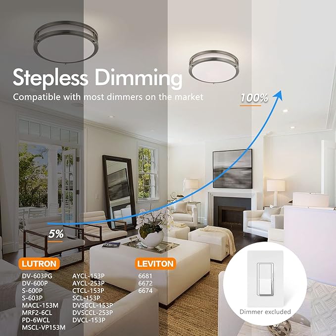 10Inch 30W LED Flush Mount Ceiling Light Fixtures, Ultra Bright 3200LM Dimmable Ceiling Lights, 5CCT 2700K 3000K 4000K 5000K 6500K, Ceiling Lamps for Kitchen Hallway Bedroom Bathroom, Nickel 1 Pack
